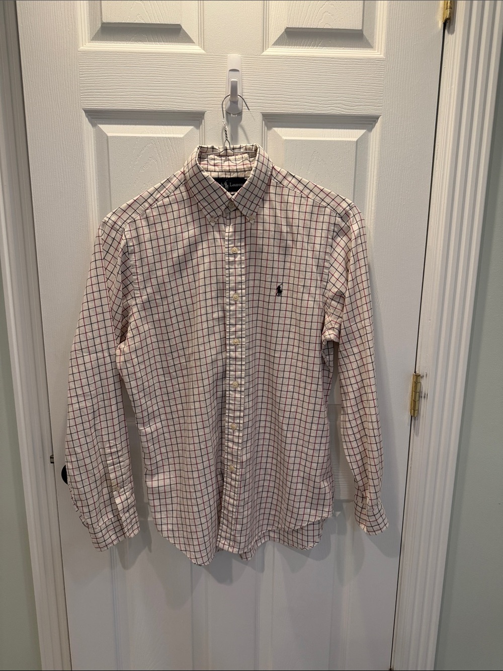 Ralph Lauren White Button-Down Shirt with Red & Black & Cream Windowpane